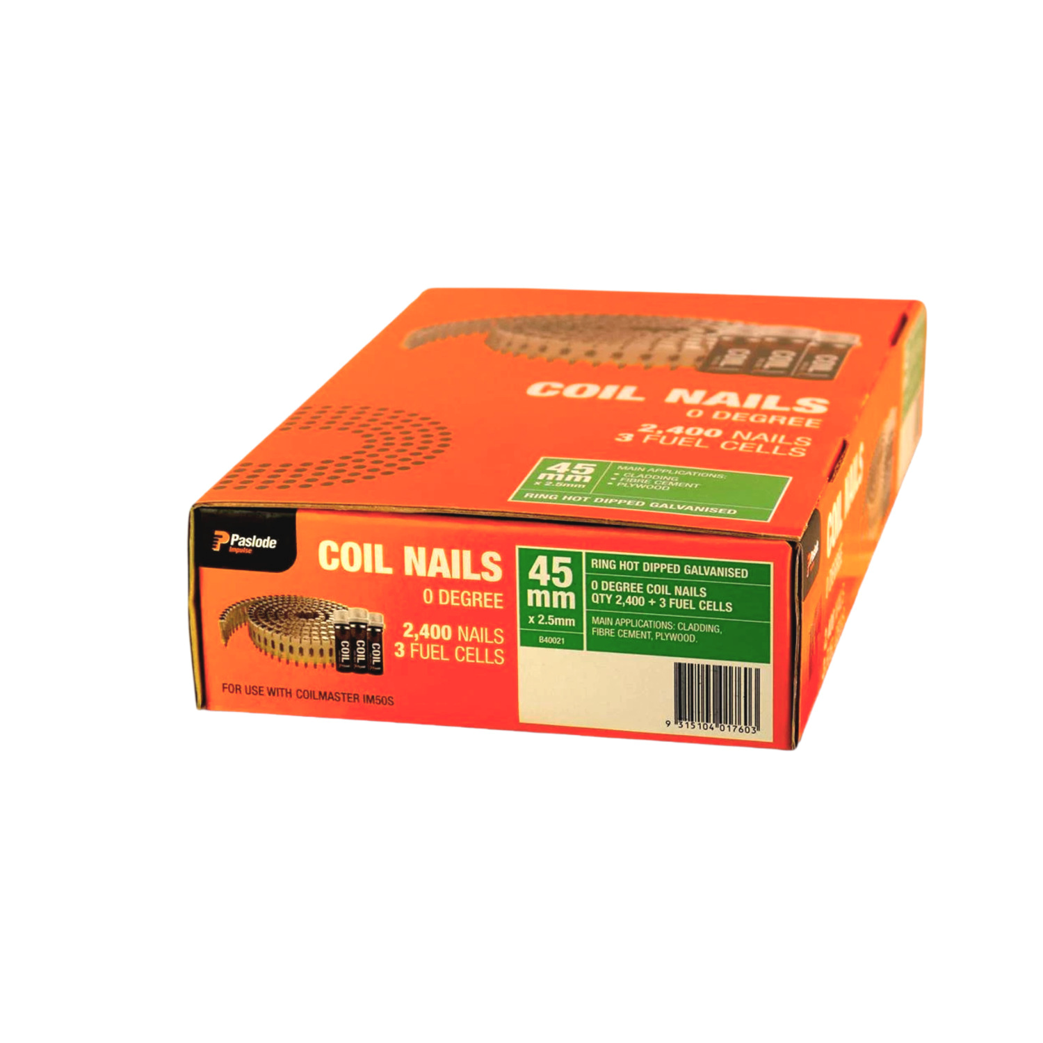 Paslode 45 x 2.5mm HDG Ring Shank Coil Nails 2400 pack
