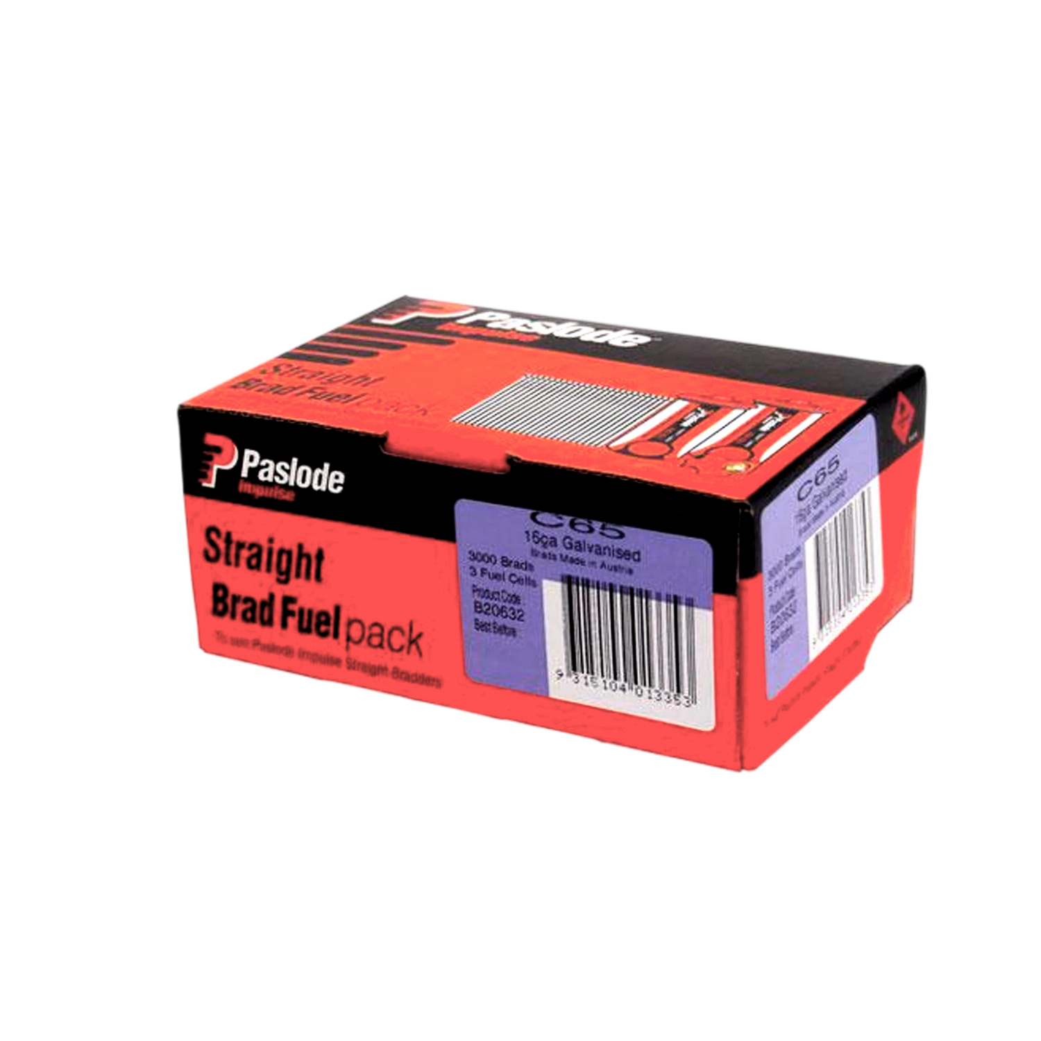 Paslode 65mm 16 Gauge Galvanised Brad Nails with Fuel 3000 Pack