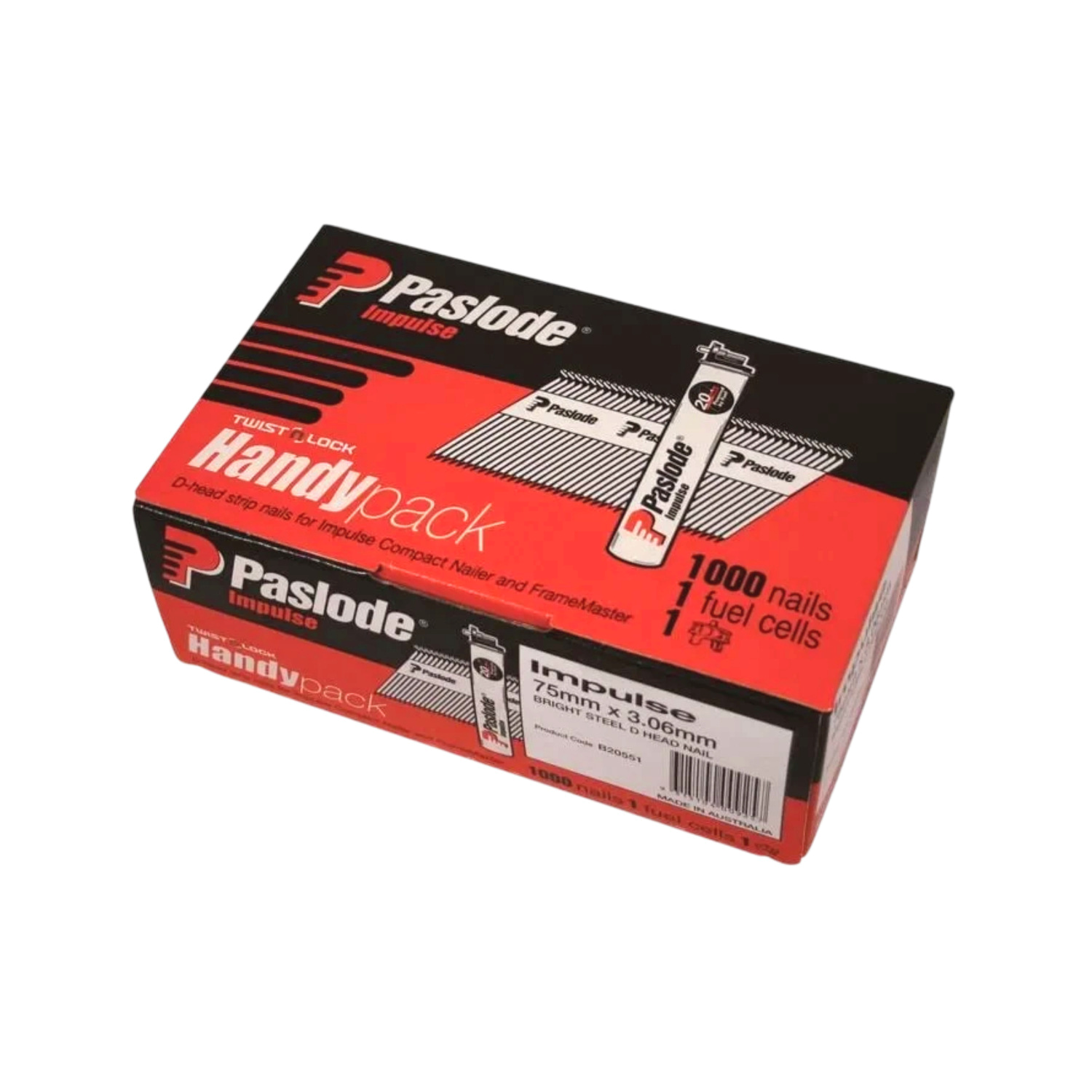 Paslode Handy Pack 75mm x 3.06mm Bright Impulse D Head Nails with Fuel