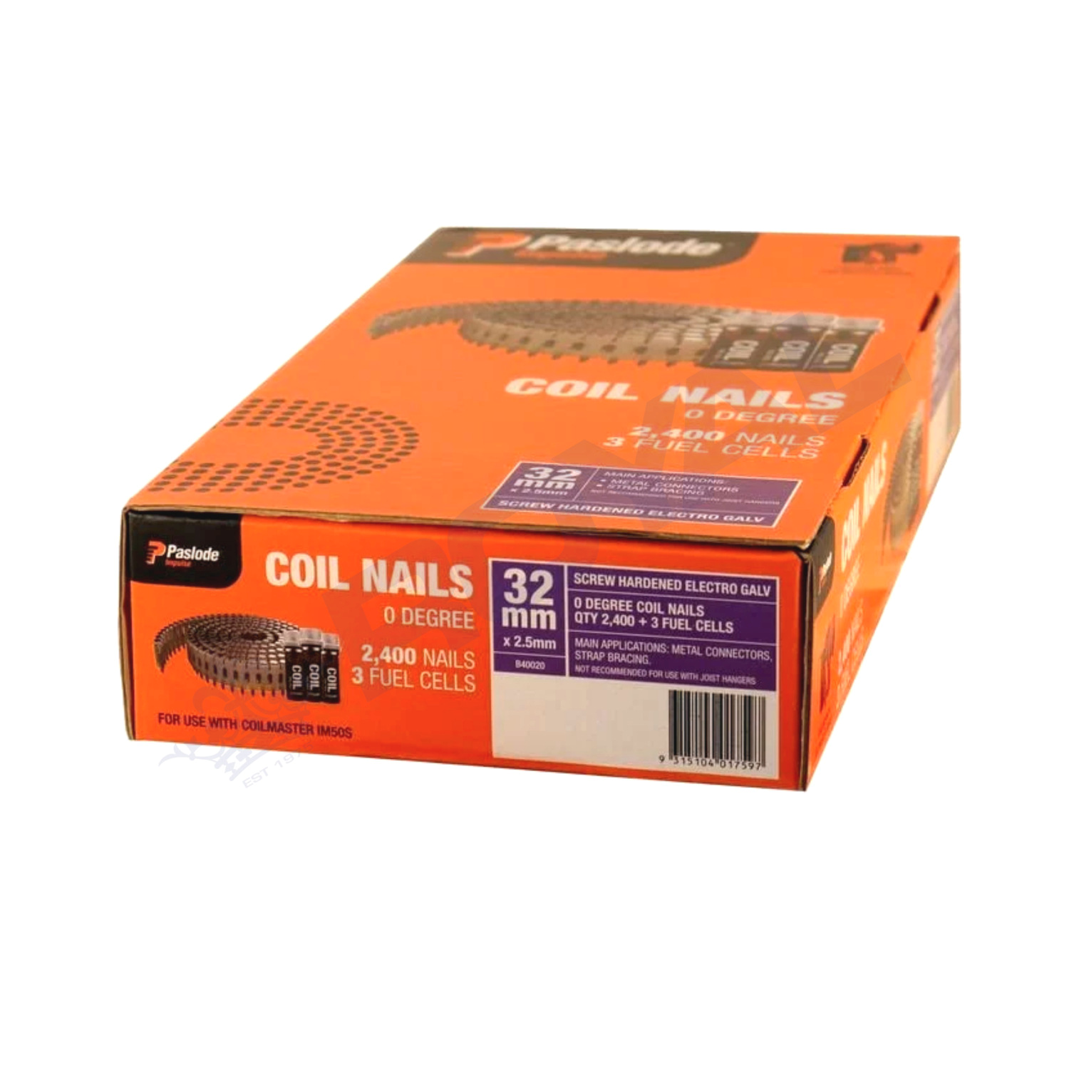 Paslode 32 x 2.5mm SHEG Coil Nails 2400 Pack with Fuel Cells