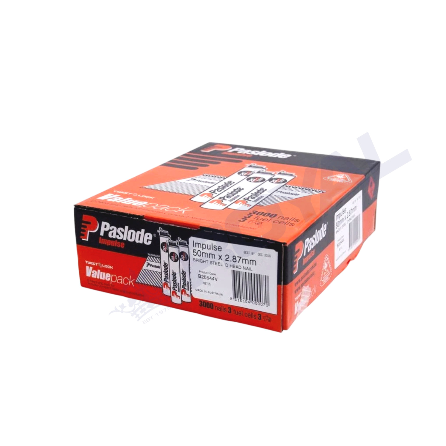 Paslode 50mm x 2.87mm Bright Head Impulse Nails - 3000 Pack + 3 Fuel Cells