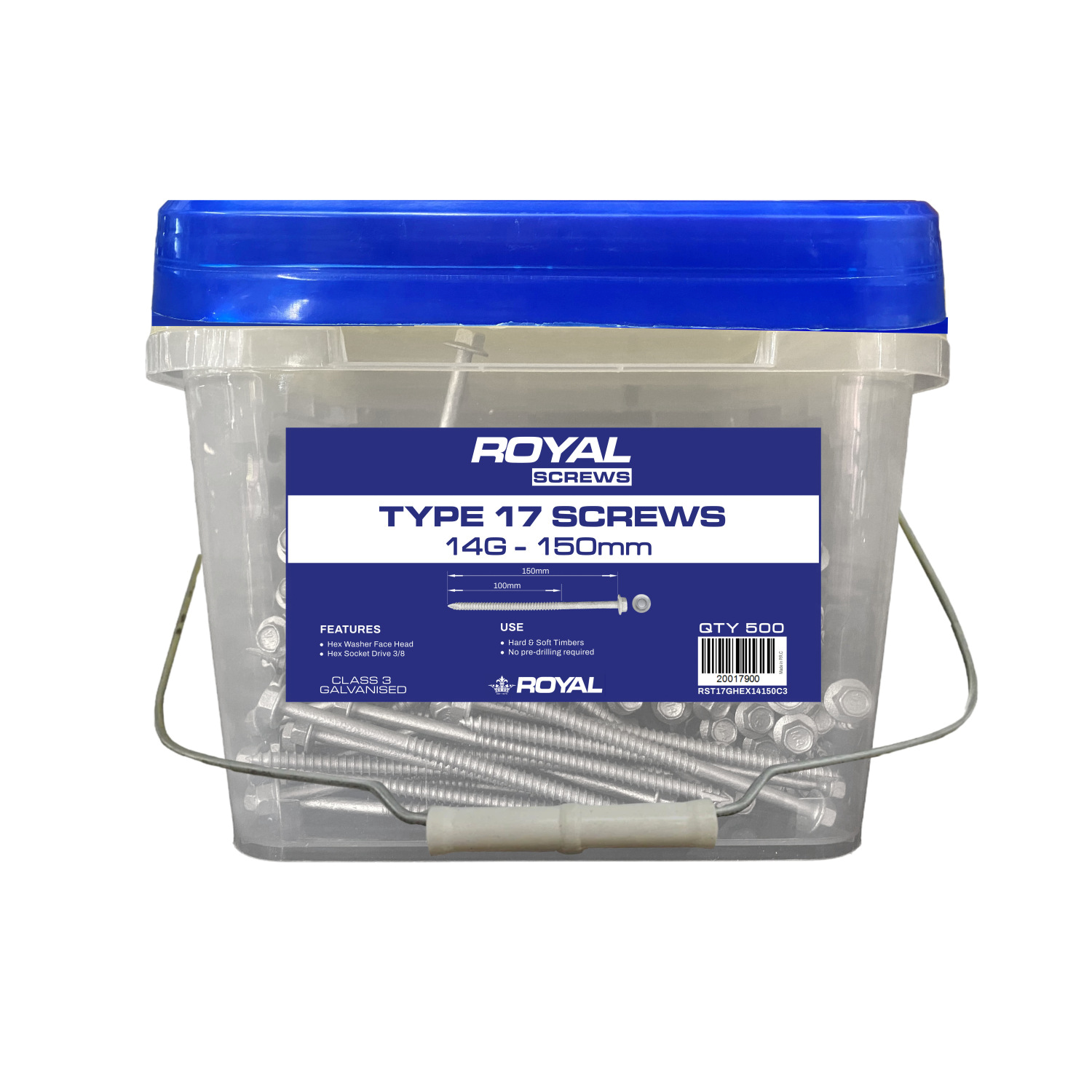 Type 17 Screw Hex Head 14G 10 x 150mm Box 500