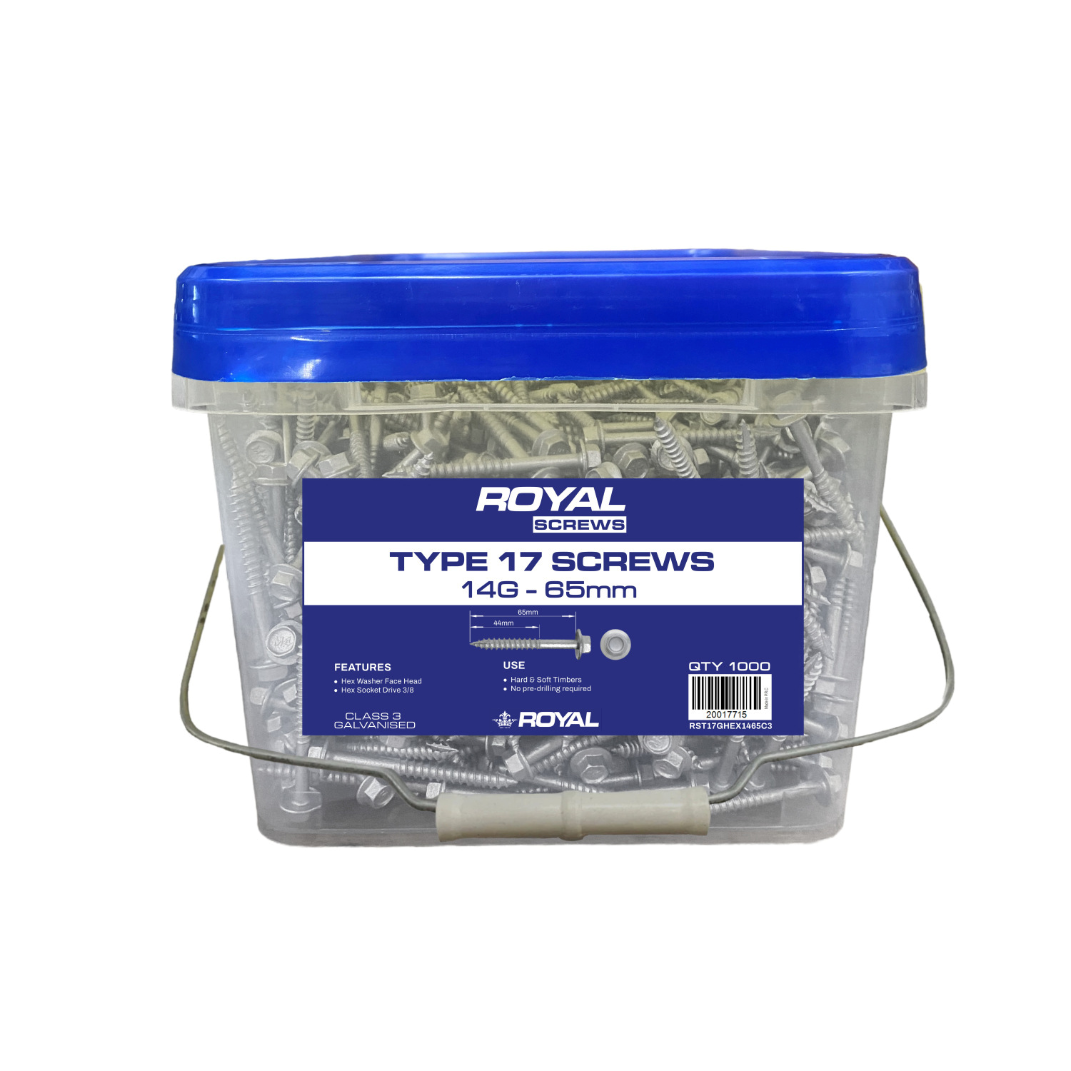 Type 17 Screw Hex Head 14G 10 x 65mm Box 1000