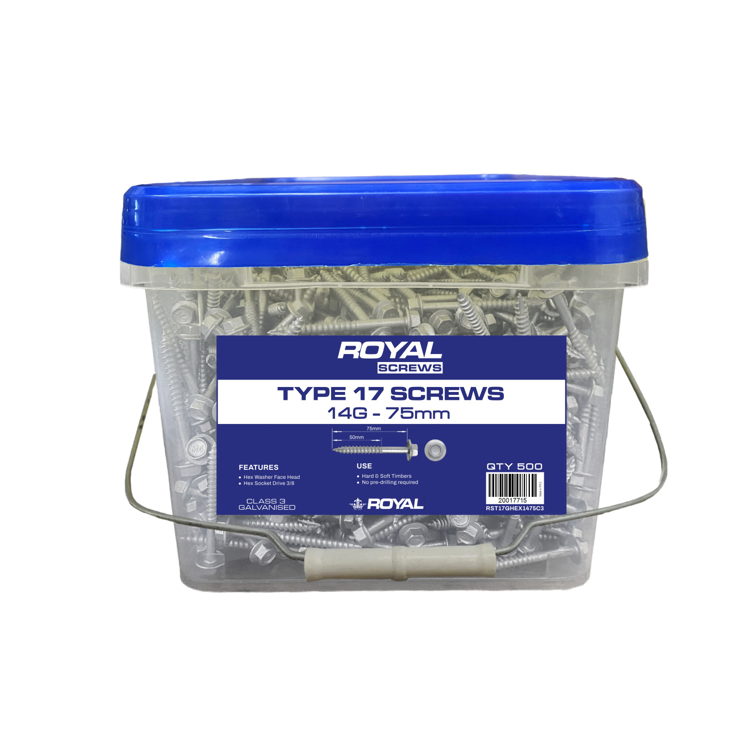 Type 17 Screw Hex Head 14G 10 x 75mm Box 500