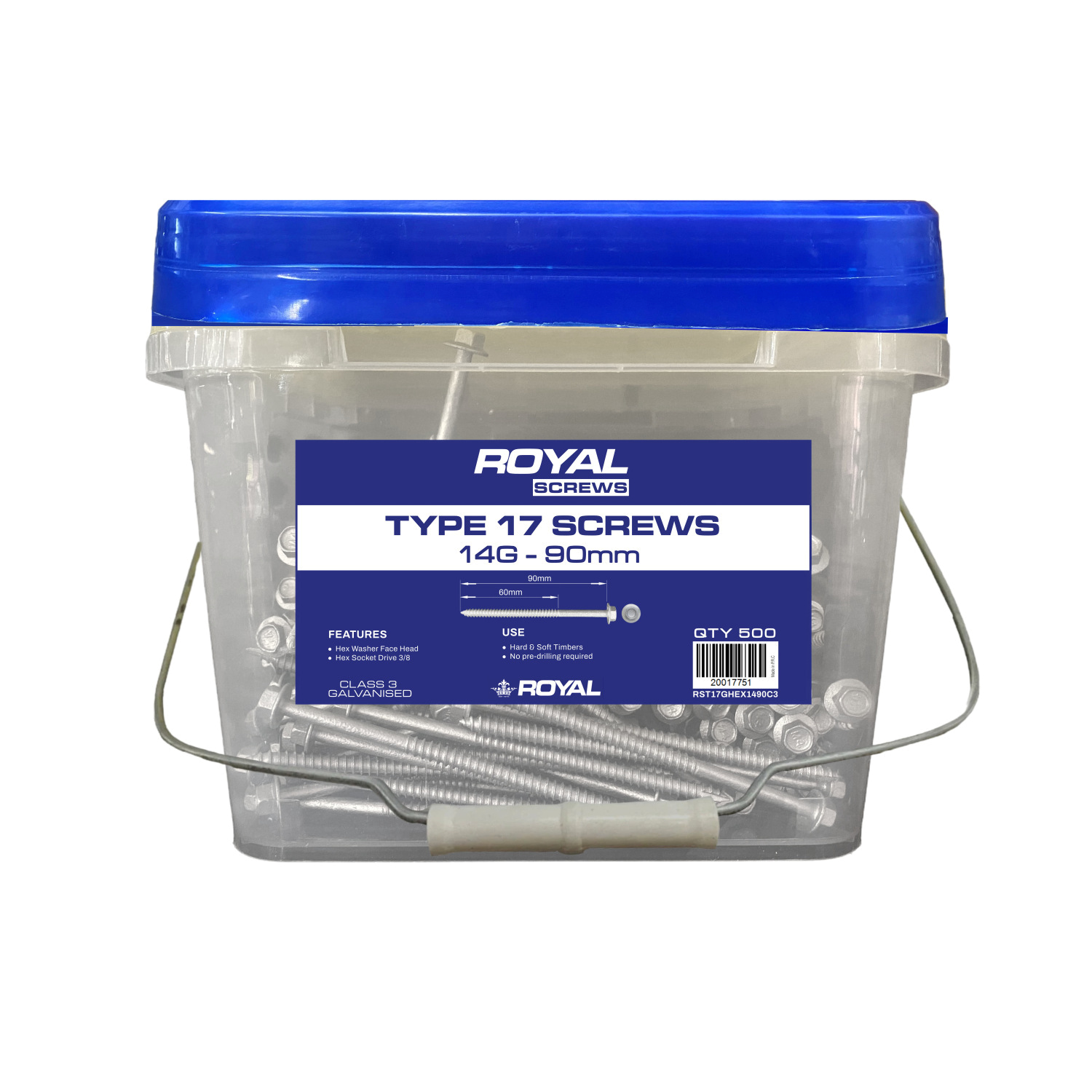 Type 17 Screw Hex Head 14G 10 x 90mm Box 500