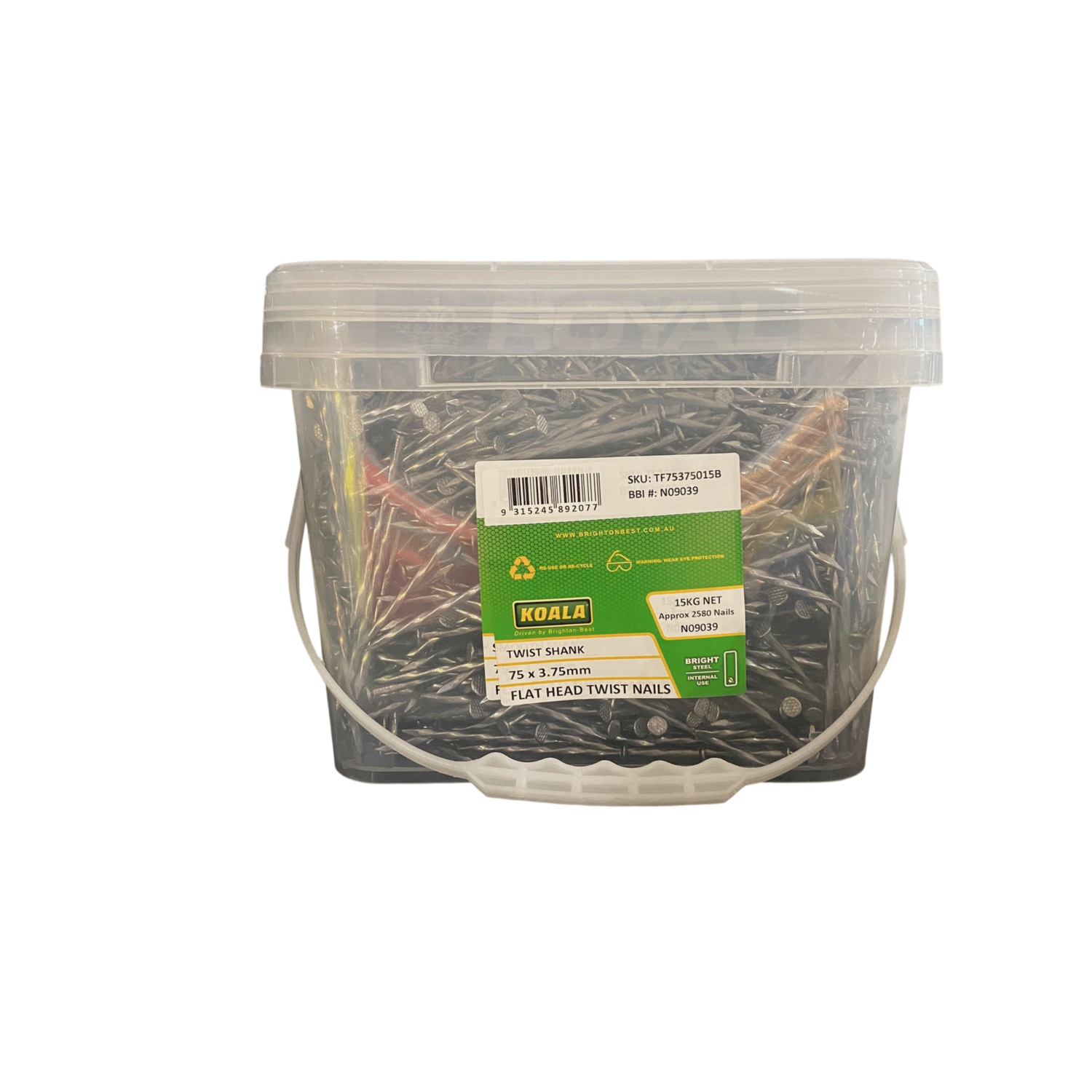 Twisted Flat Head Nails Bright 75mm x 3.75 15kg