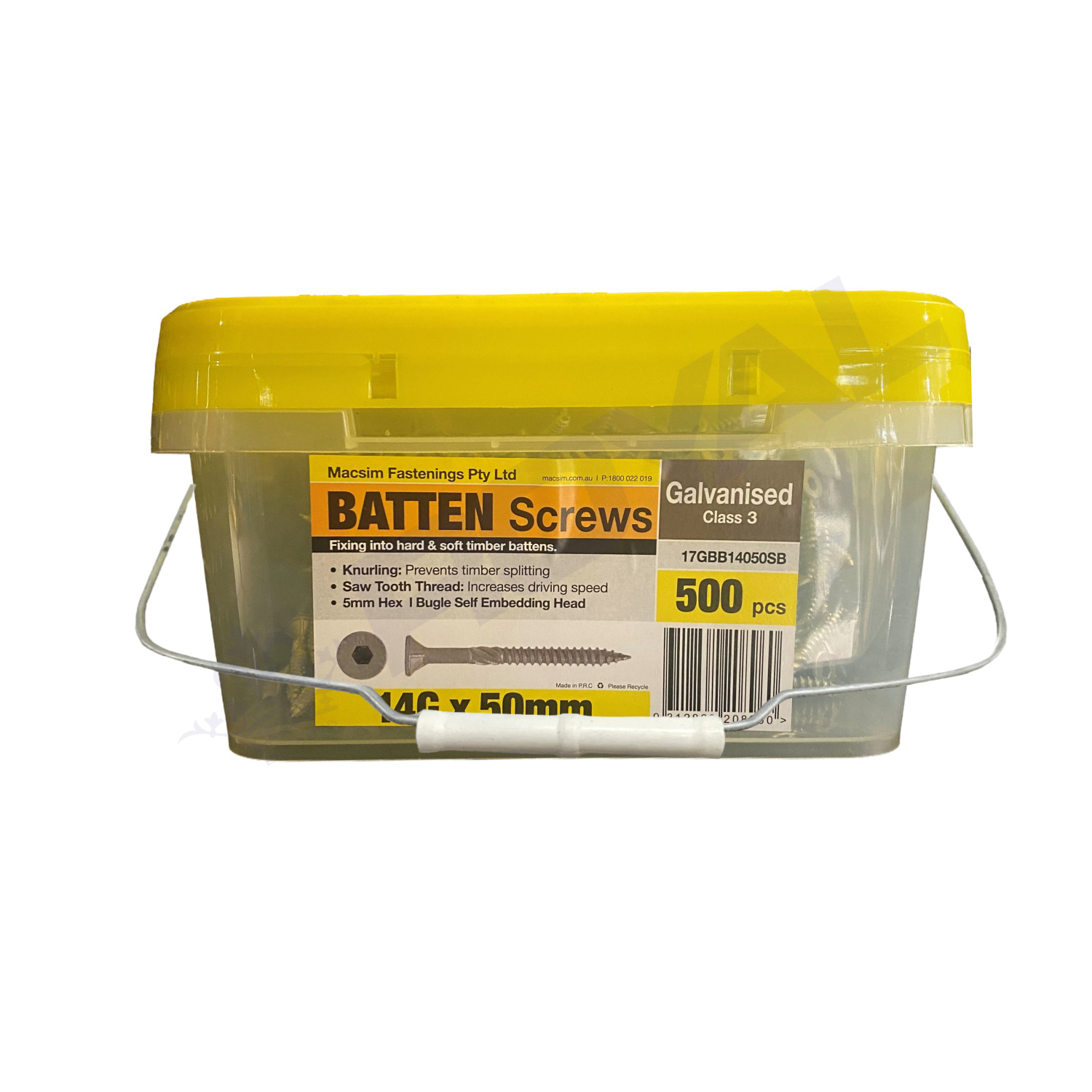 Macsim 14G X 50mm GAL Batten Screw T17 C3 (Box 500)