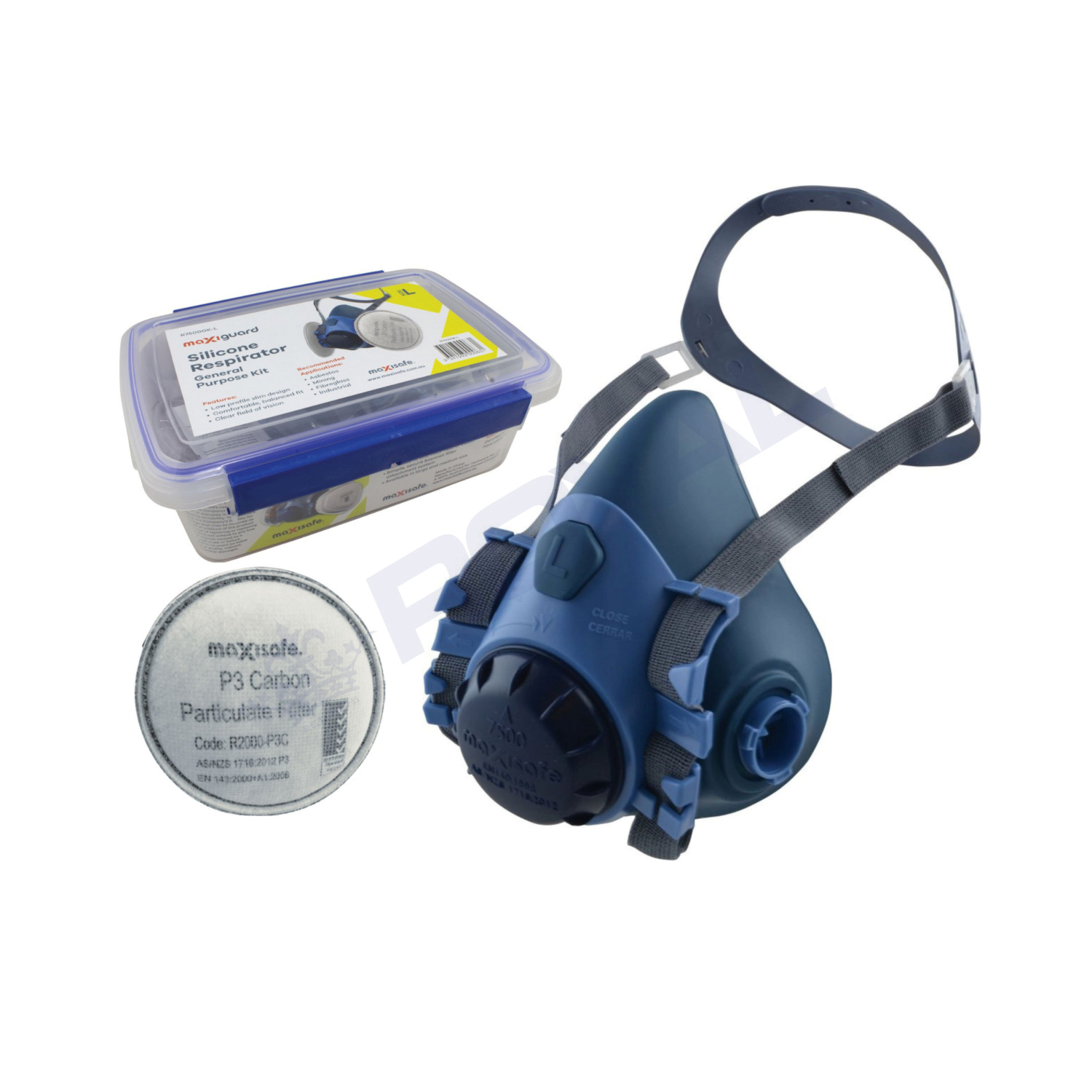 maxisafe Maxiguard Half Mask Silicone General Purpose Kit w/ P3 Carbon cartridges Large