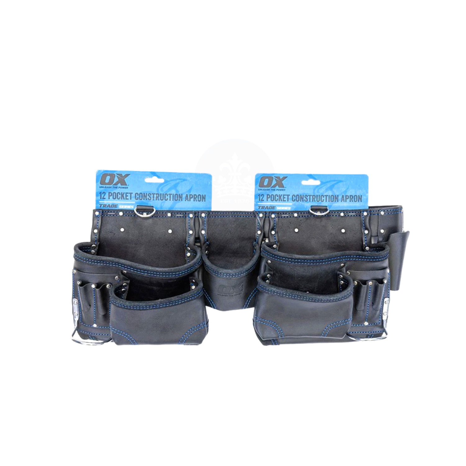 OX Trade Black Suede Leather Tool Belt Construction Apron – Heavy Duty 12 Pockets