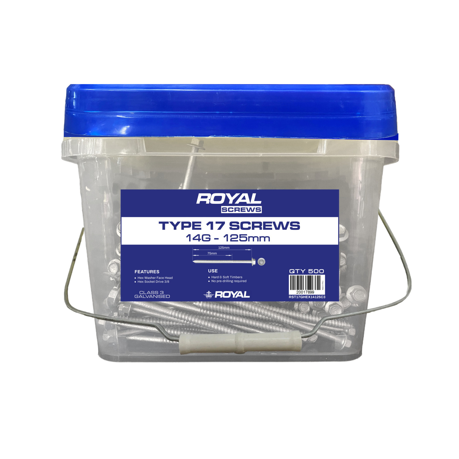 ROYAL Type 17 Screw Hex Head 14G 10 x 125mm Box 500